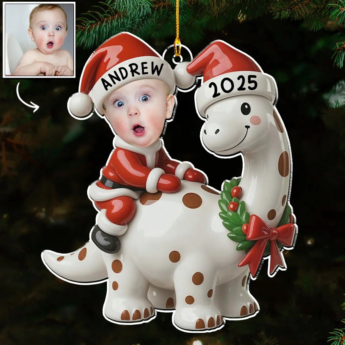 Dinosaur Christmas - Personalized Custom Acrylic Ornament