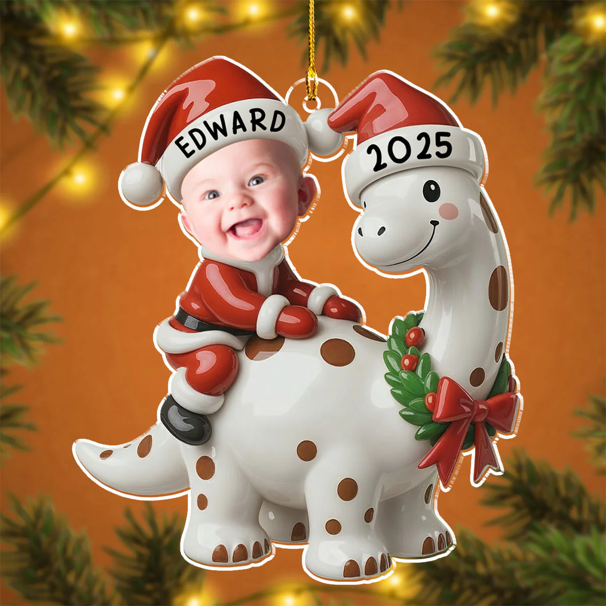 Dinosaur Christmas - Personalized Custom Acrylic Ornament - Image 4