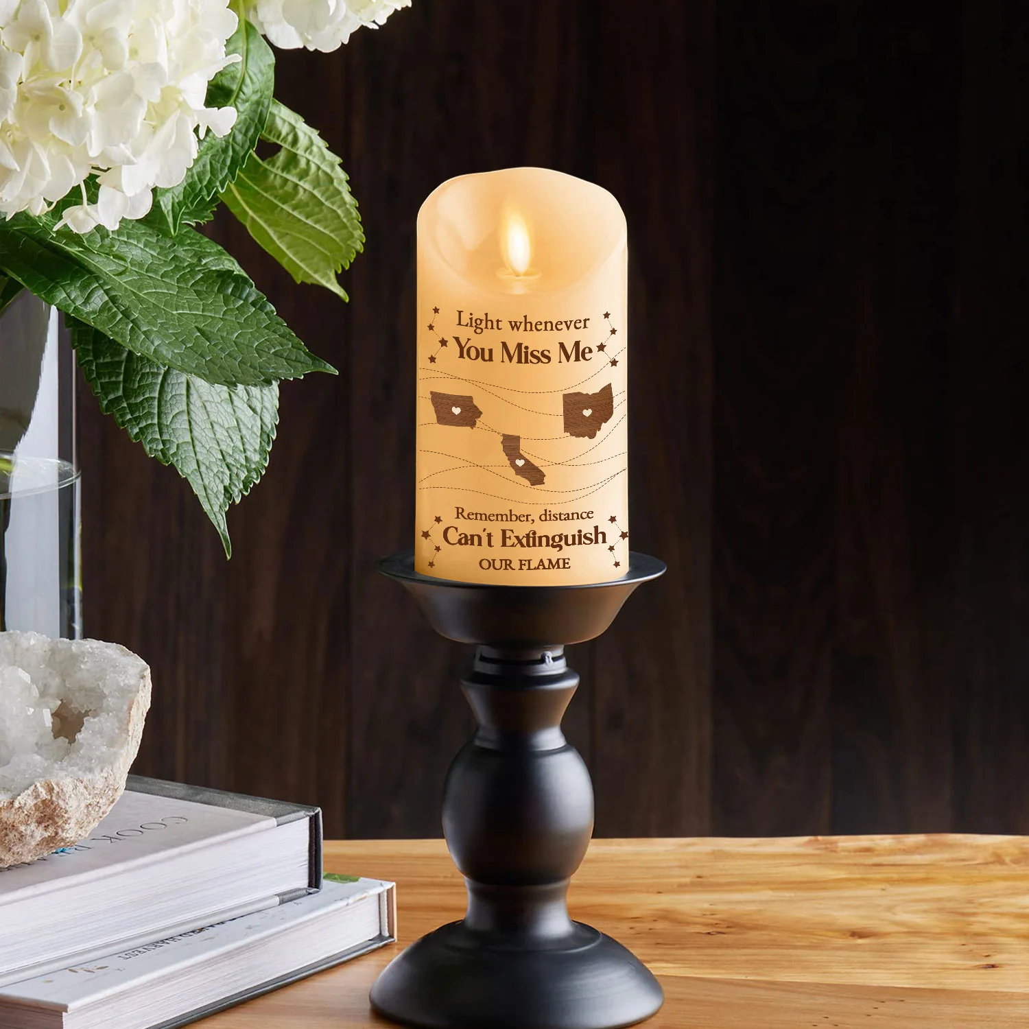Distance Can Not Extinguish Our Flame - Personalized Custom LED Candle - Image 2