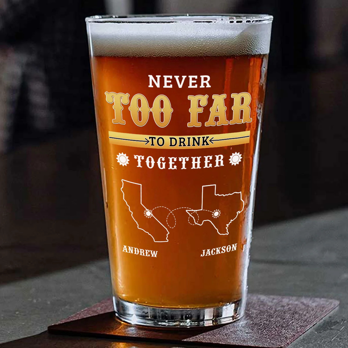 Distance Cannot Keep Us From Sharing A Drink - Personalized Custom Beer Glass - Image 2