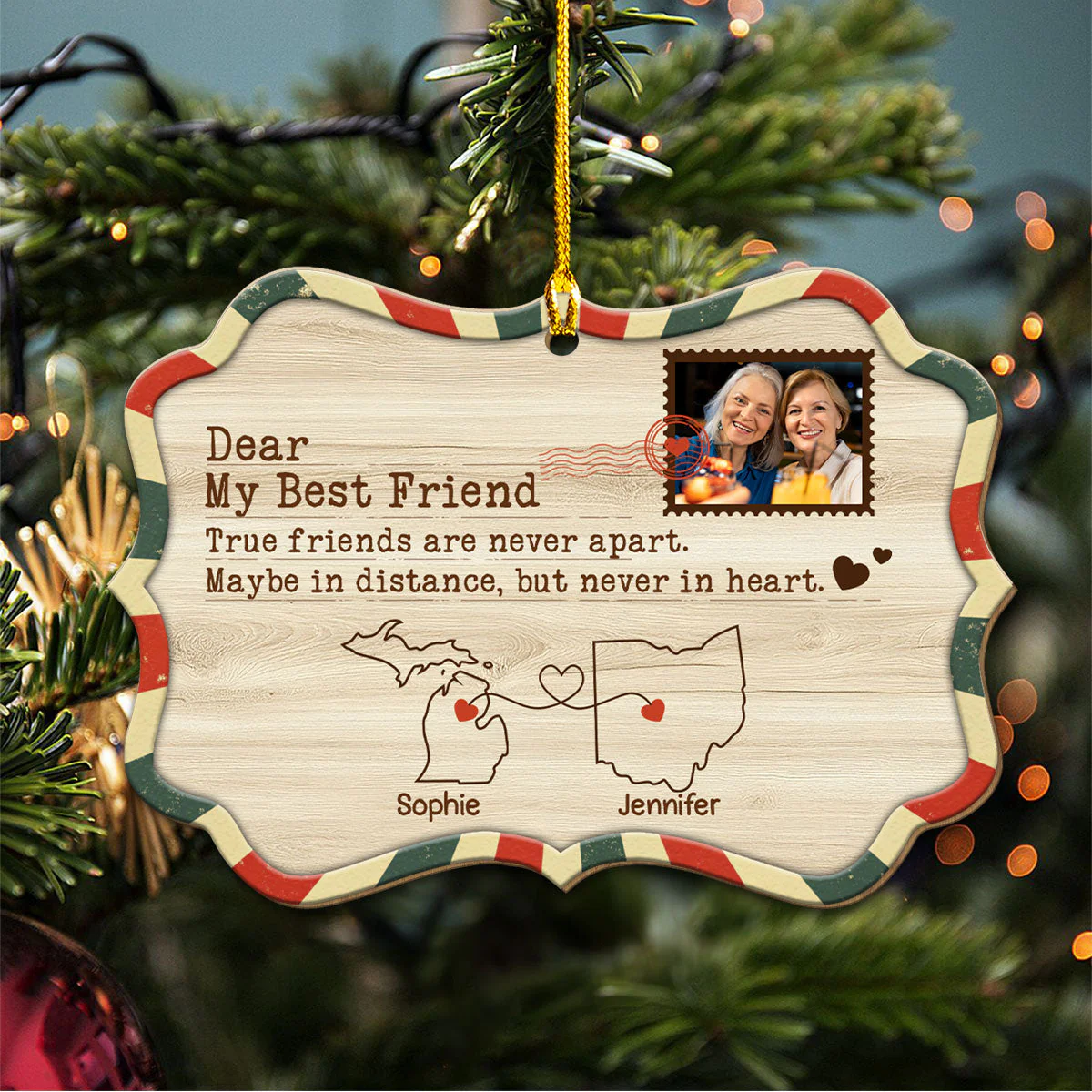Distance Friendship - Personalized Custom Wood Ornament - Image 2