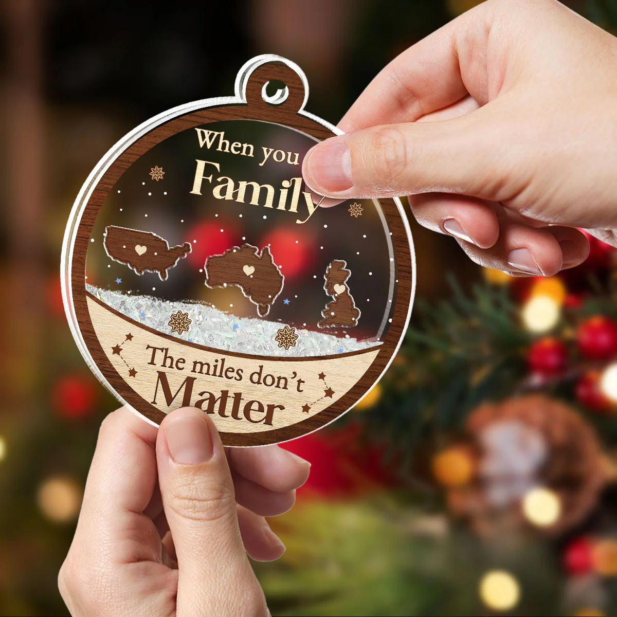 Distance Means Nothing When You Are Family - Personalized Custom Acrylic Shaker Ornament - Image 2