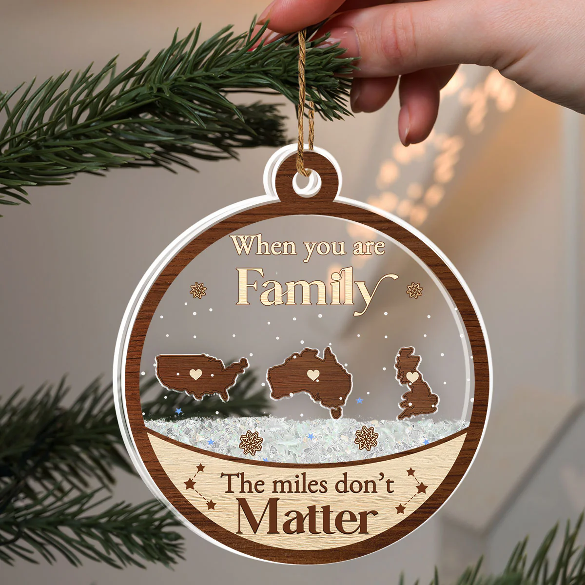 Distance Means Nothing When You Are Family - Personalized Custom Acrylic Shaker Ornament - Image 3