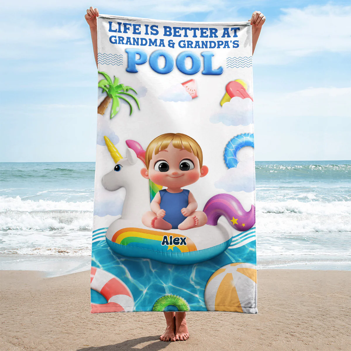 Dive Into Happiness - Personalized Custom Beach Towel - Image 3