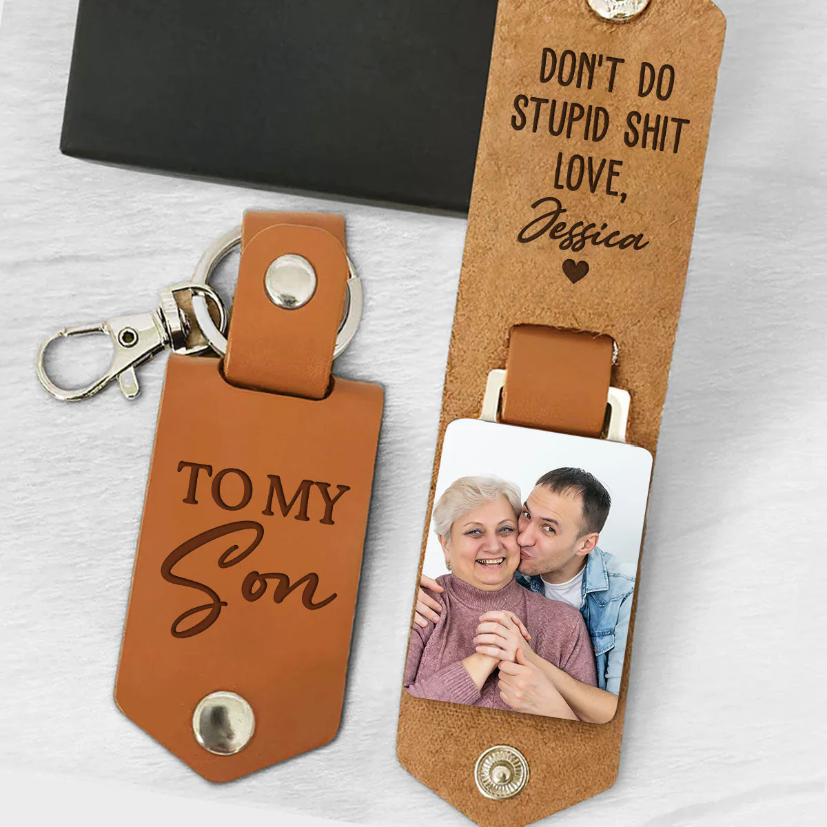 Do Not Do Bad Things - Personalized Leather Photo Keychain - Image 4