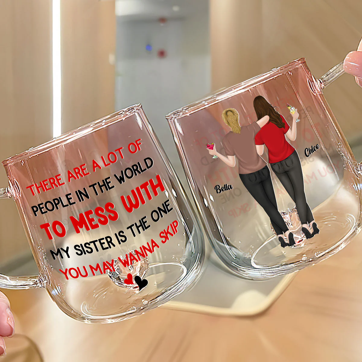 Do Not Mess With My Sister - Personalized Custom Pink Gradient Glass Mug - Image 5