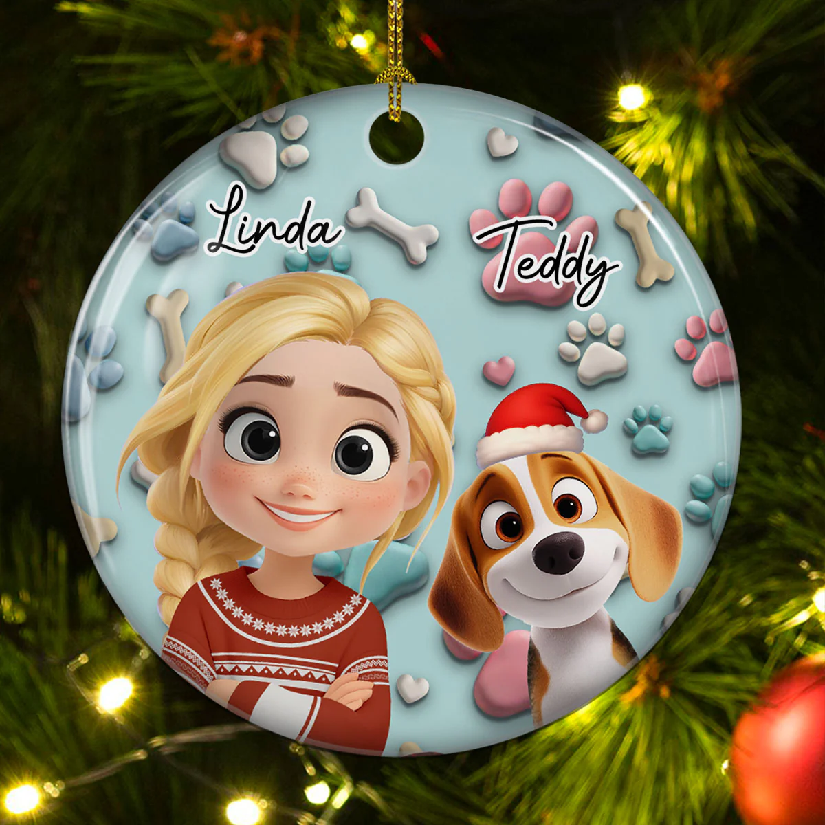 Dog And Human Cartoon - Personalized Custom 3D Effect Ceramic Ornament - Image 4