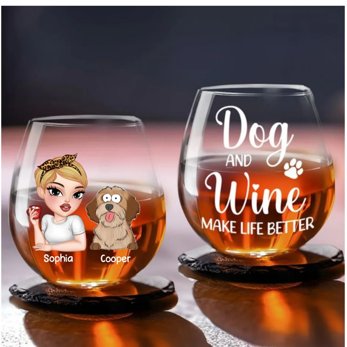 Dog And Wine Make Life Better - Personalized Custom Wine Glass - Image 4