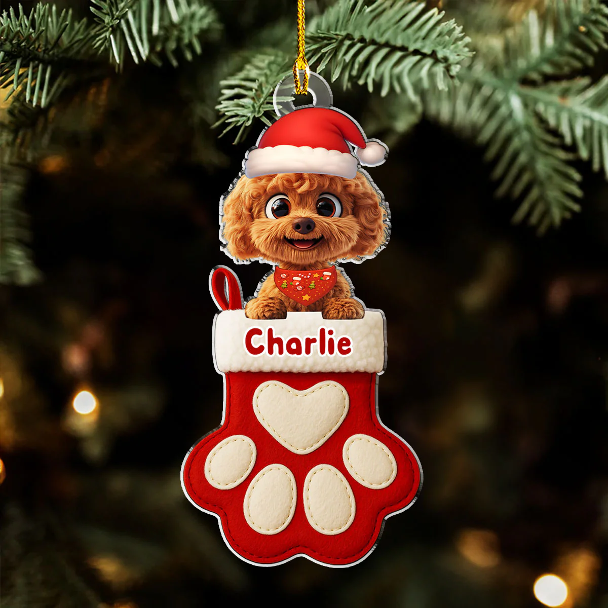 Dog Love In Stocking - Personalized Custom Acrylic Ornament - Image 2
