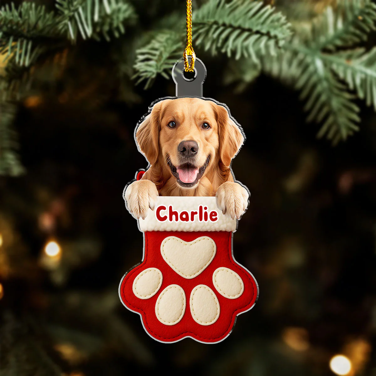 Dog Love In Stocking Ver Photo - Personalized Custom Acrylic Ornament - Image 2