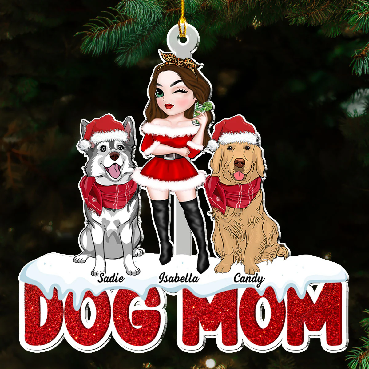 Dog Mom Christmas - Personalized Custom Acrylic Ornament - Image 2