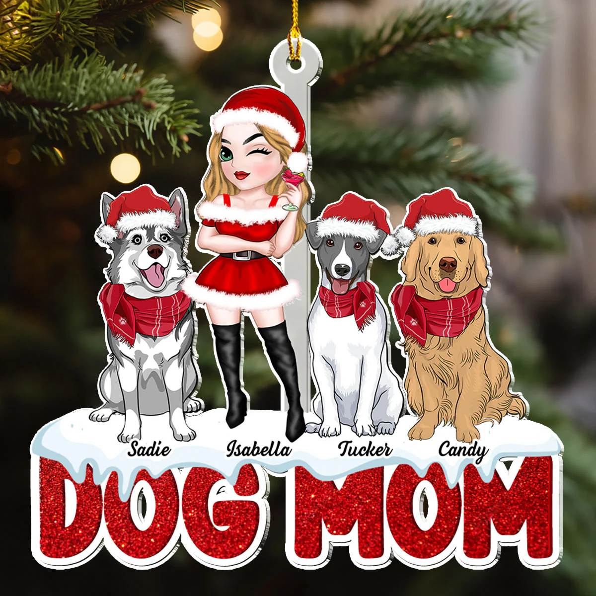 Dog Mom Christmas - Personalized Custom Acrylic Ornament - Image 3