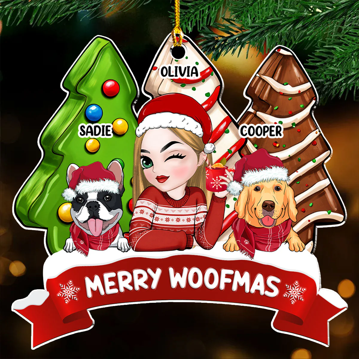 Dog Mom Christmas Tree Cake - Personalized Custom Acrylic Ornament - Image 2