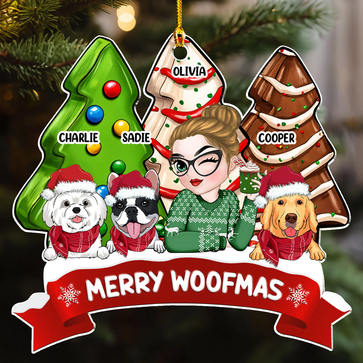 Dog Mom Christmas Tree Cake - Personalized Custom Acrylic Ornament - Image 3