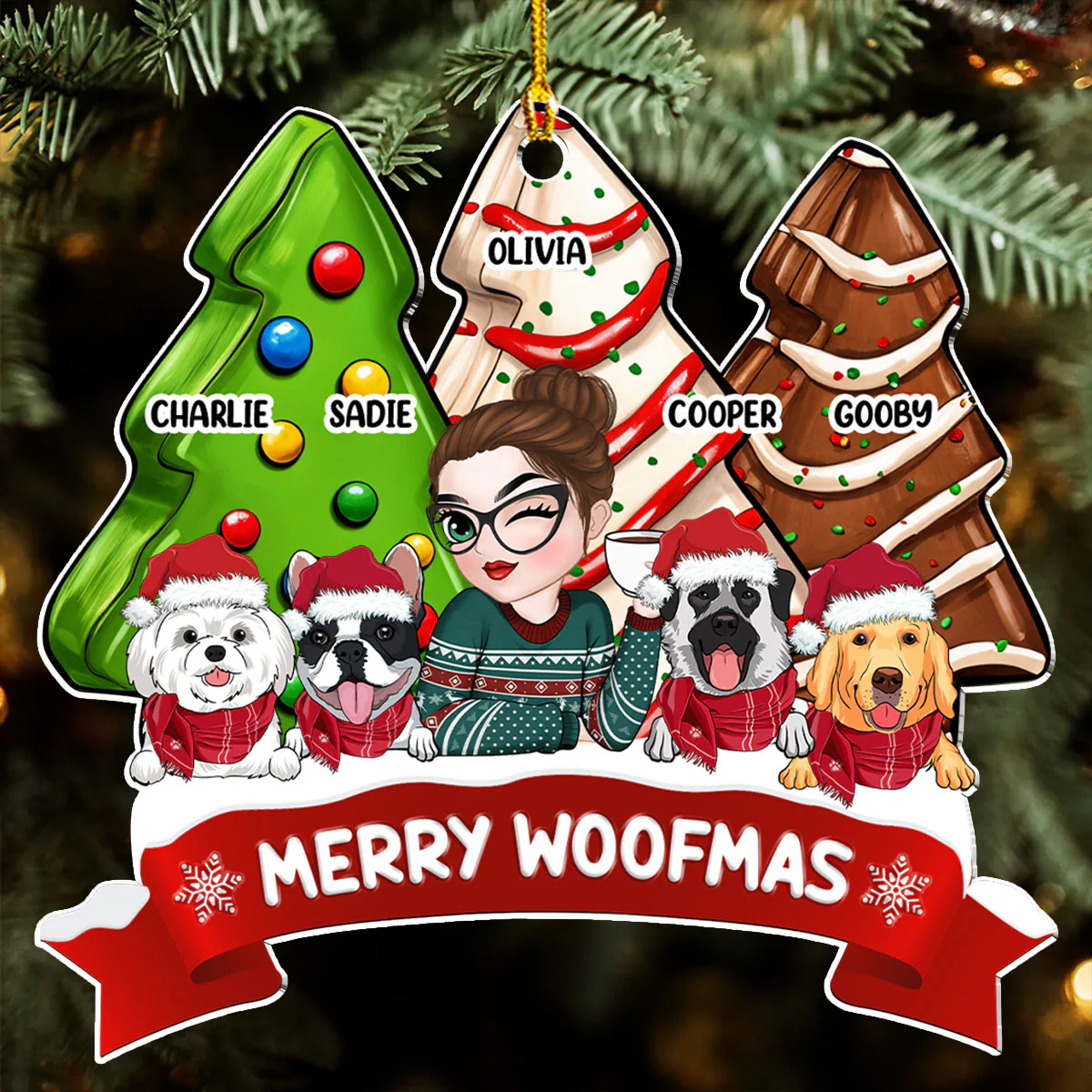 Dog Mom Christmas Tree Cake - Personalized Custom Acrylic Ornament - Image 4