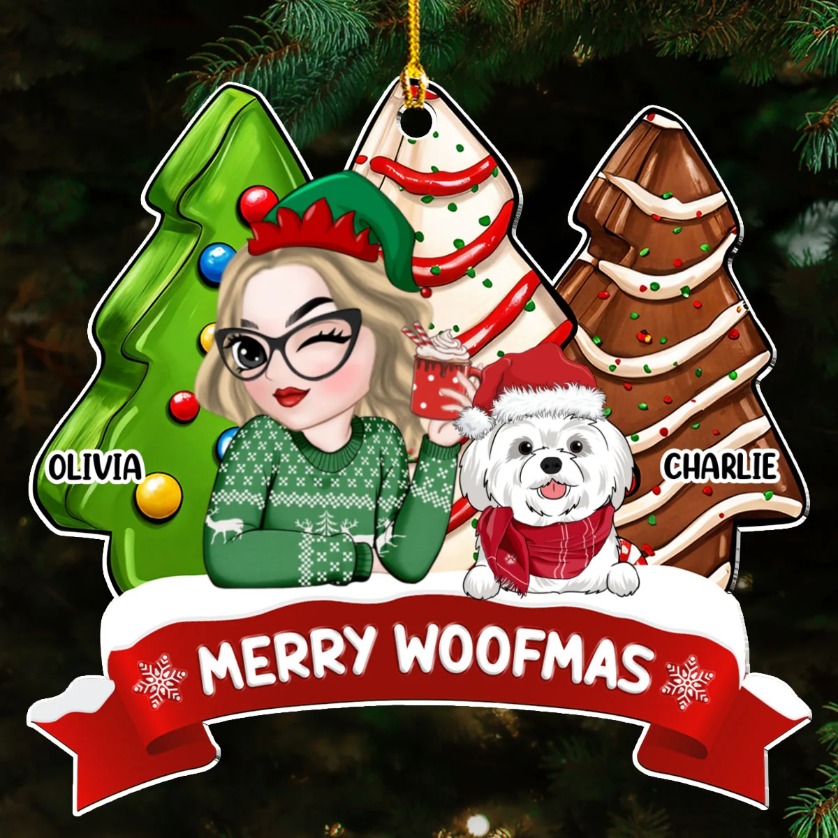 Dog Mom Christmas Tree Cake - Personalized Custom Acrylic Ornament - Image 5