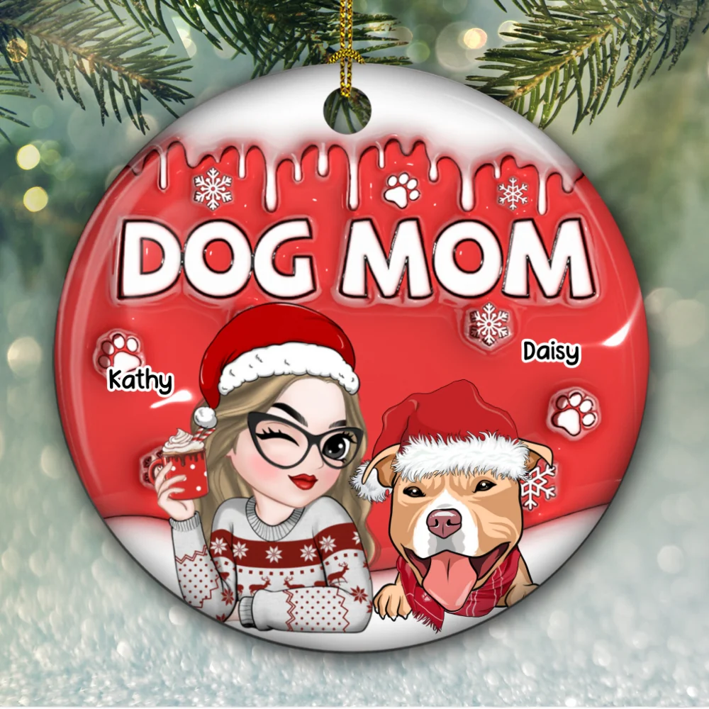 Dog Mom In Christmas - Personalized Custom 3D Inflated Effect Ceramic Ornament - Image 6