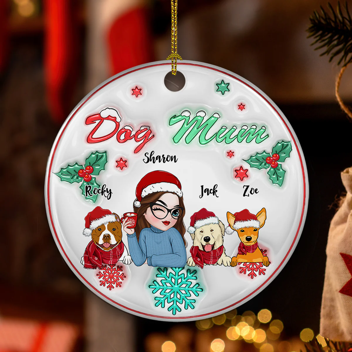 Dog Mom Pastel - Personalized Custom 3D Inflated Effect Ceramic Ornament - Image 3