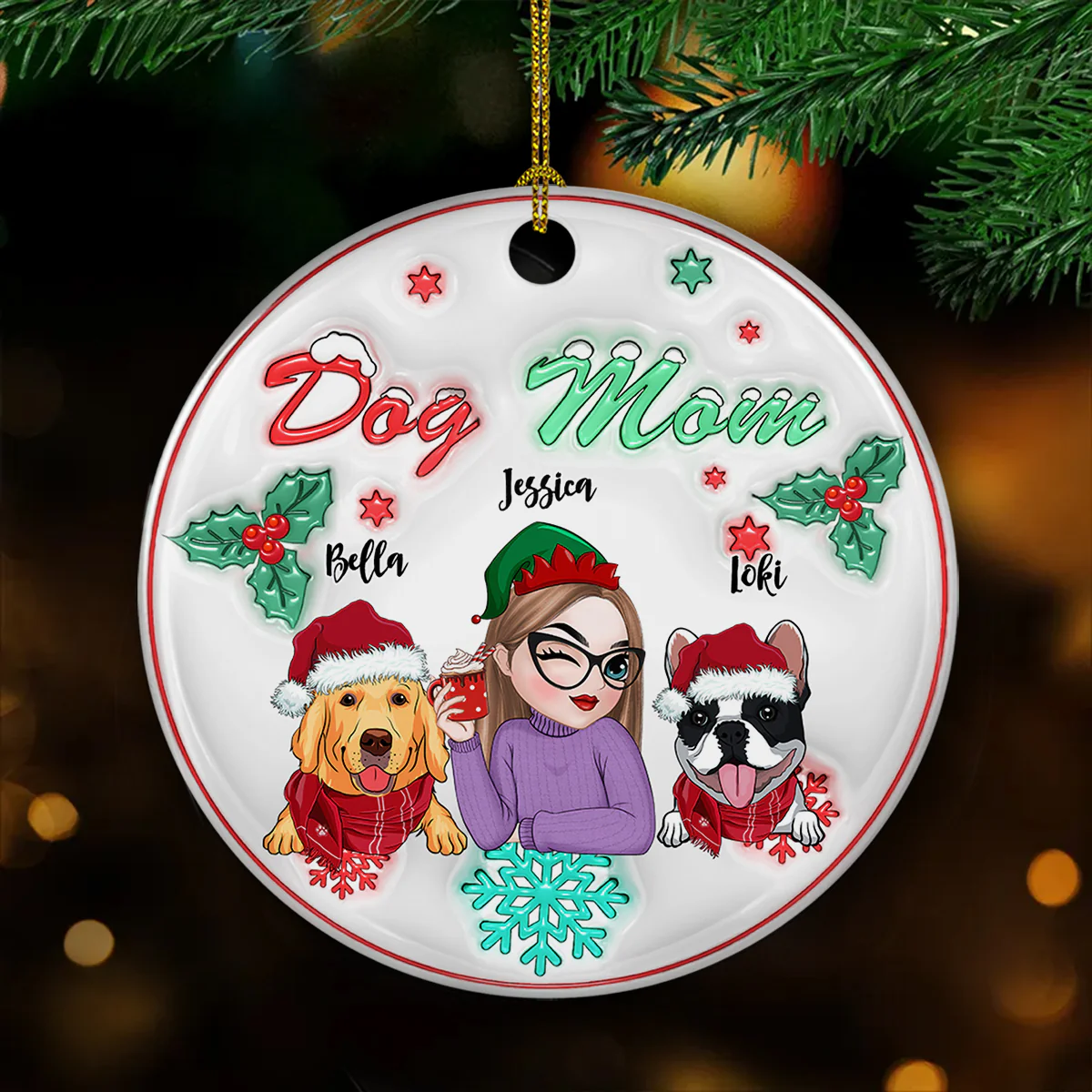 Dog Mom Pastel - Personalized Custom 3D Inflated Effect Ceramic Ornament - Image 4