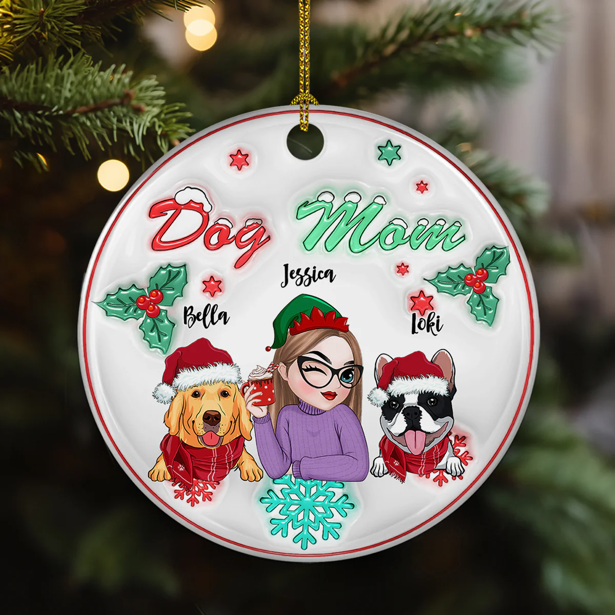 Dog Mom Pastel - Personalized Custom 3D Inflated Effect Ceramic Ornament - Image 5