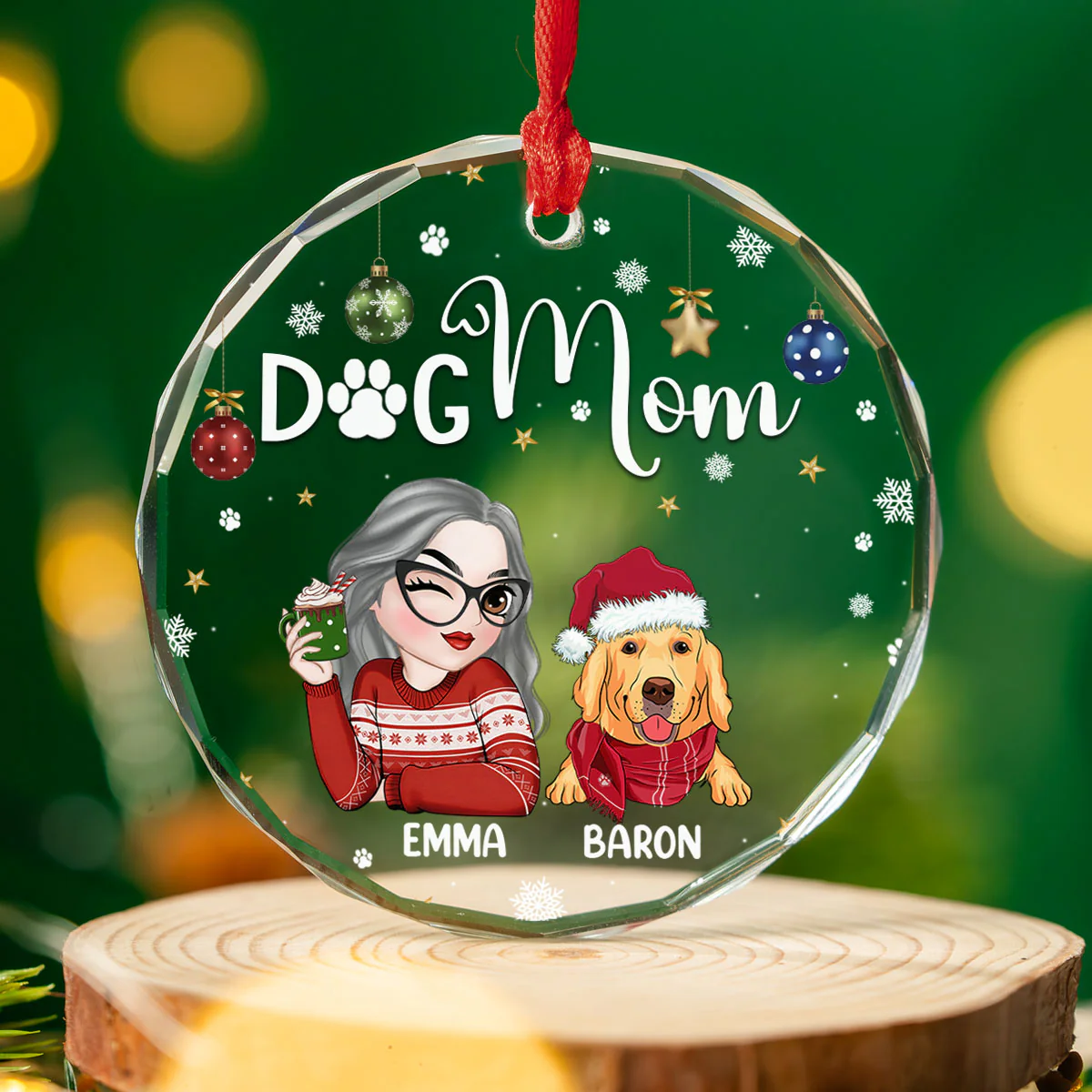 Dog Mom - Personalized Custom Glass Ornament - Image 2