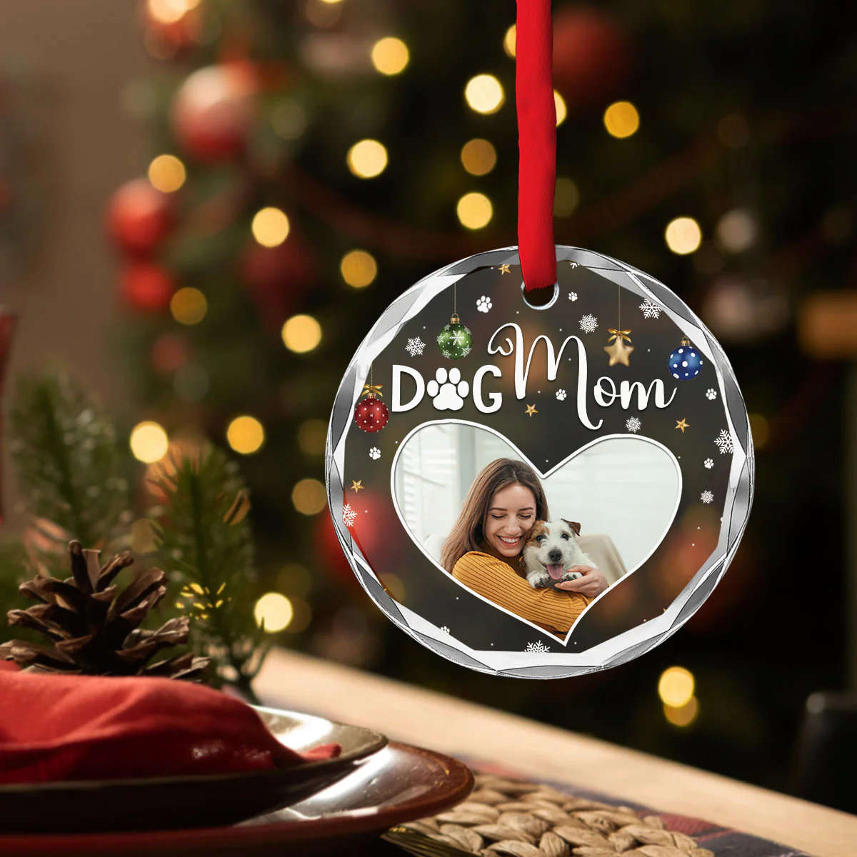 Dog Mom Photo - Personalized Custom Glass Ornament - Image 2