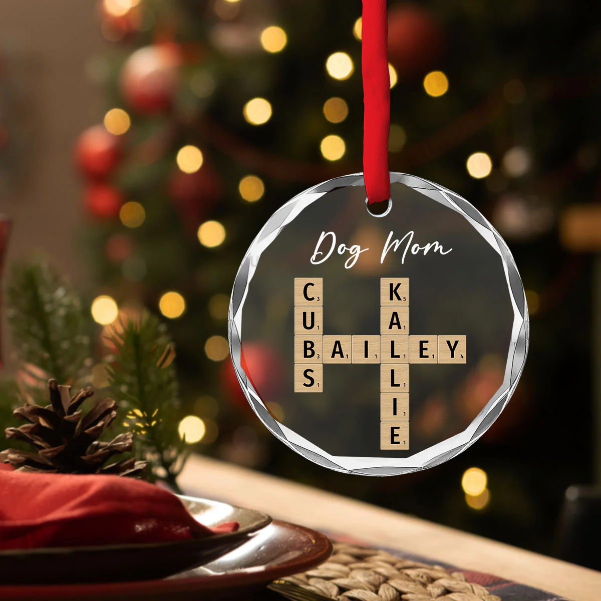Dog Mom Vibes - Personalized Custom Glass Ornament - Image 2
