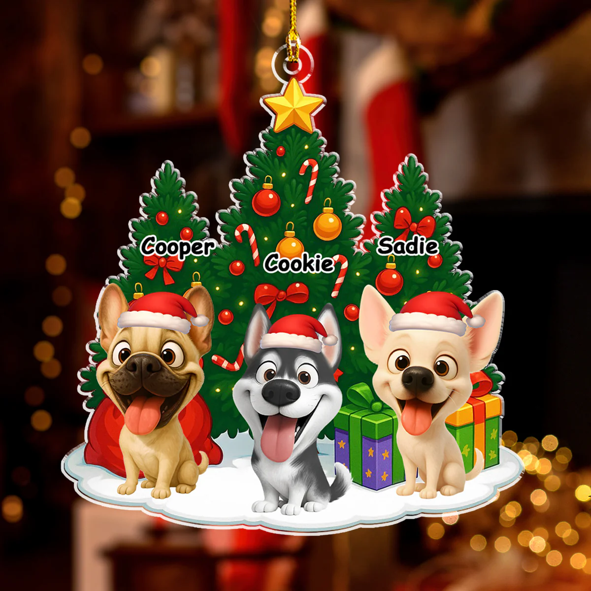 Dog Under Christmas Tree - Personalized Custom Acrylic Ornament - Image 3
