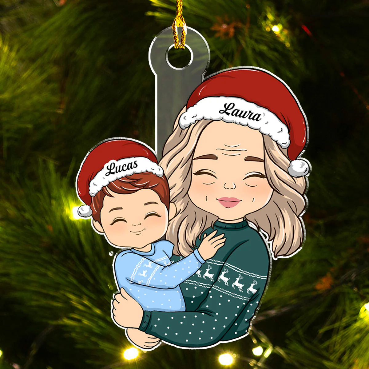 Doll Grandma Hugging Kid - Personalized Custom Acrylic Ornament - Image 3