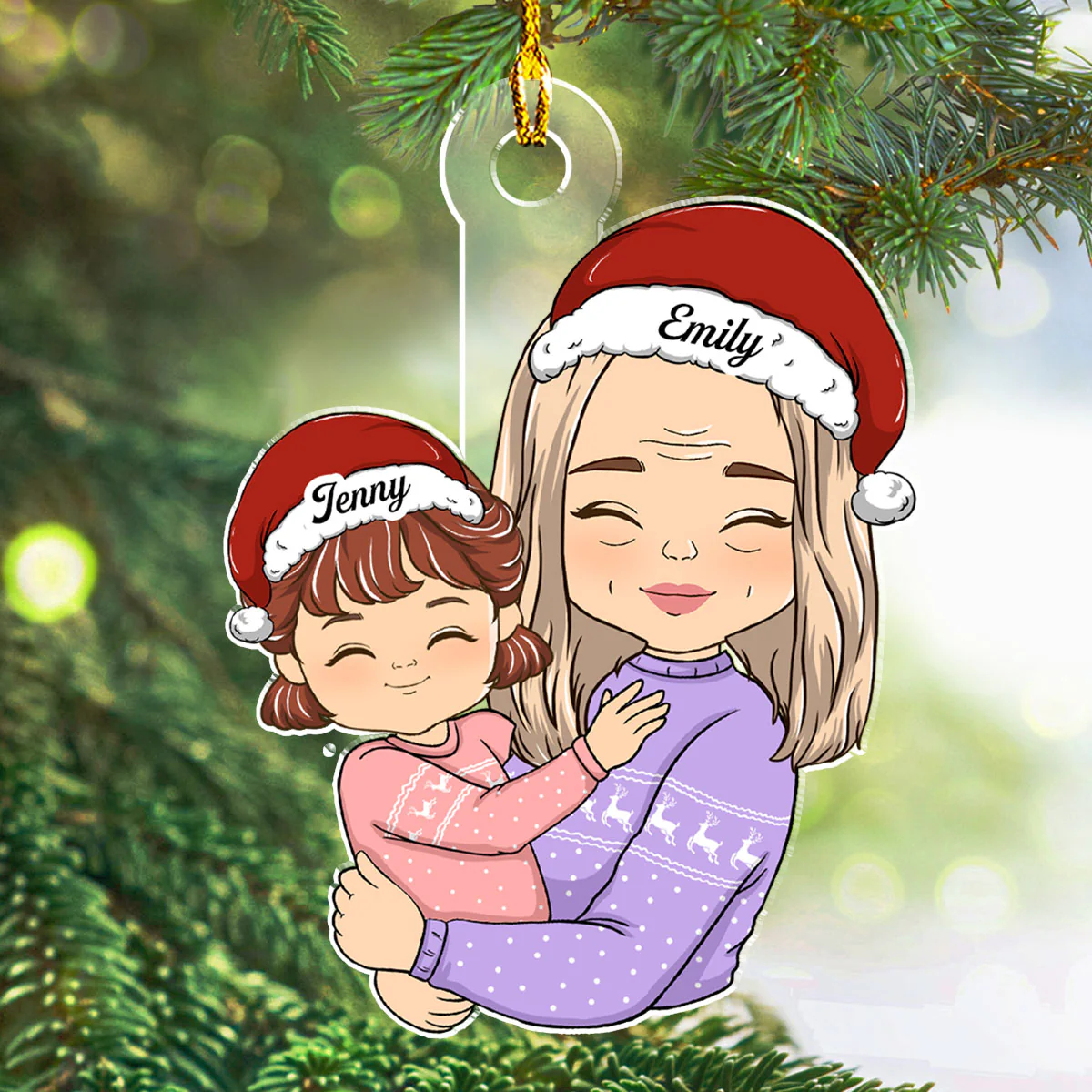 Doll Grandma Hugging Kid - Personalized Custom Acrylic Ornament - Image 4