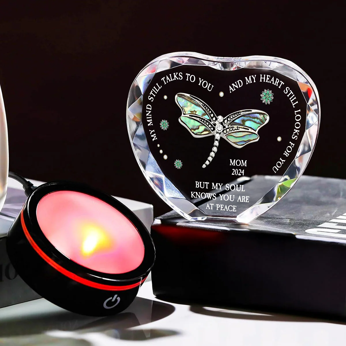 Dragonfly My Mind My Heart My Soul - Personalized Custom Crystal Led Light - Image 5
