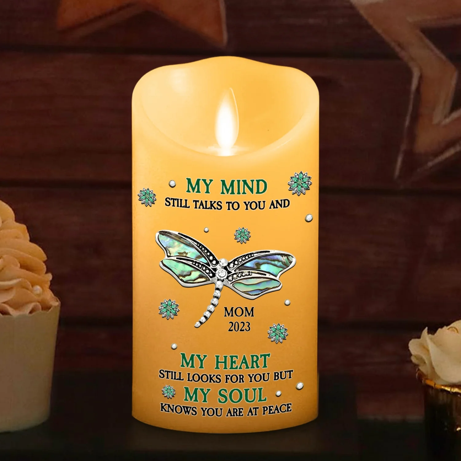 Dragonfly My Mind My Heart My Soul - Personalized Custom LED Candle - Image 6