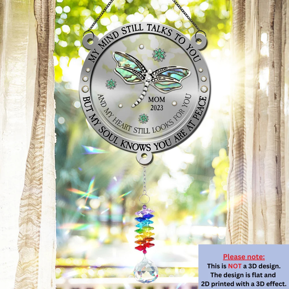Dragonfly My Mind My Heart My Soul - Personalized Custom Suncatcher With Crystal Rainbow Charm - Image 6