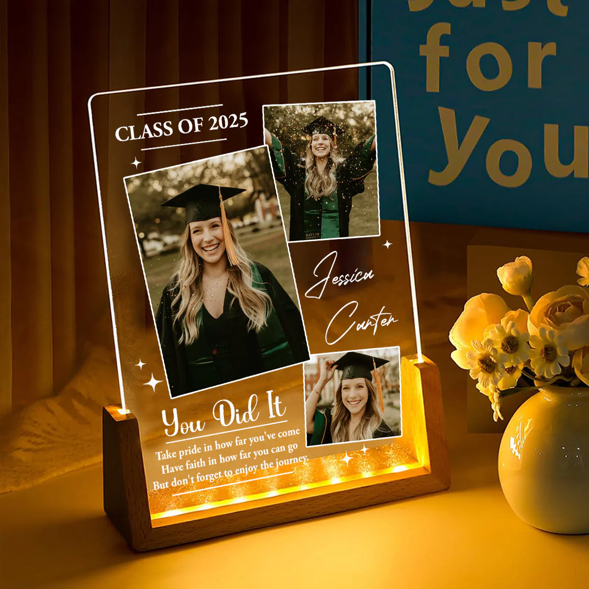 Dream Big And Keep Going - Personalized Custom Plaque With Walnut Base - Image 2