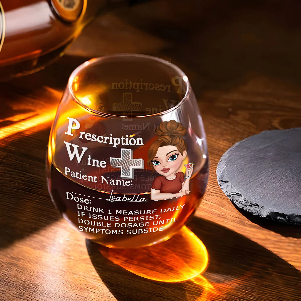 Drink One Measure Daily - Personalized Custom Wine Glass - Image 2