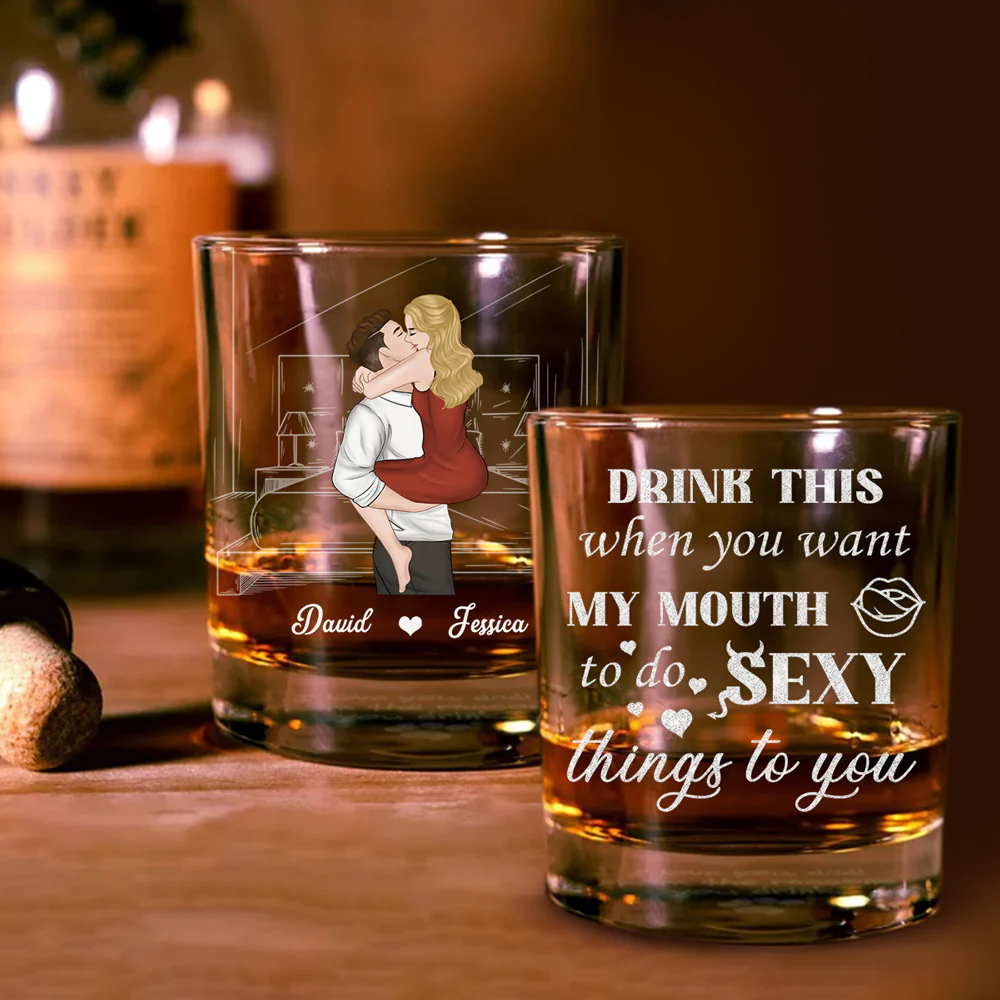 Drink This When You Want Me - Personalized Custom Whiskey Glass - Image 3