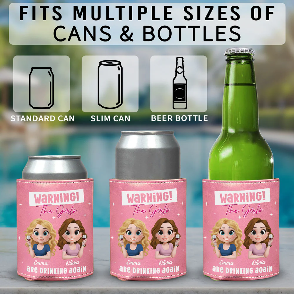 Drinking Alert - Personalized Custom Pink Leather Can Cooler Holder - Image 3