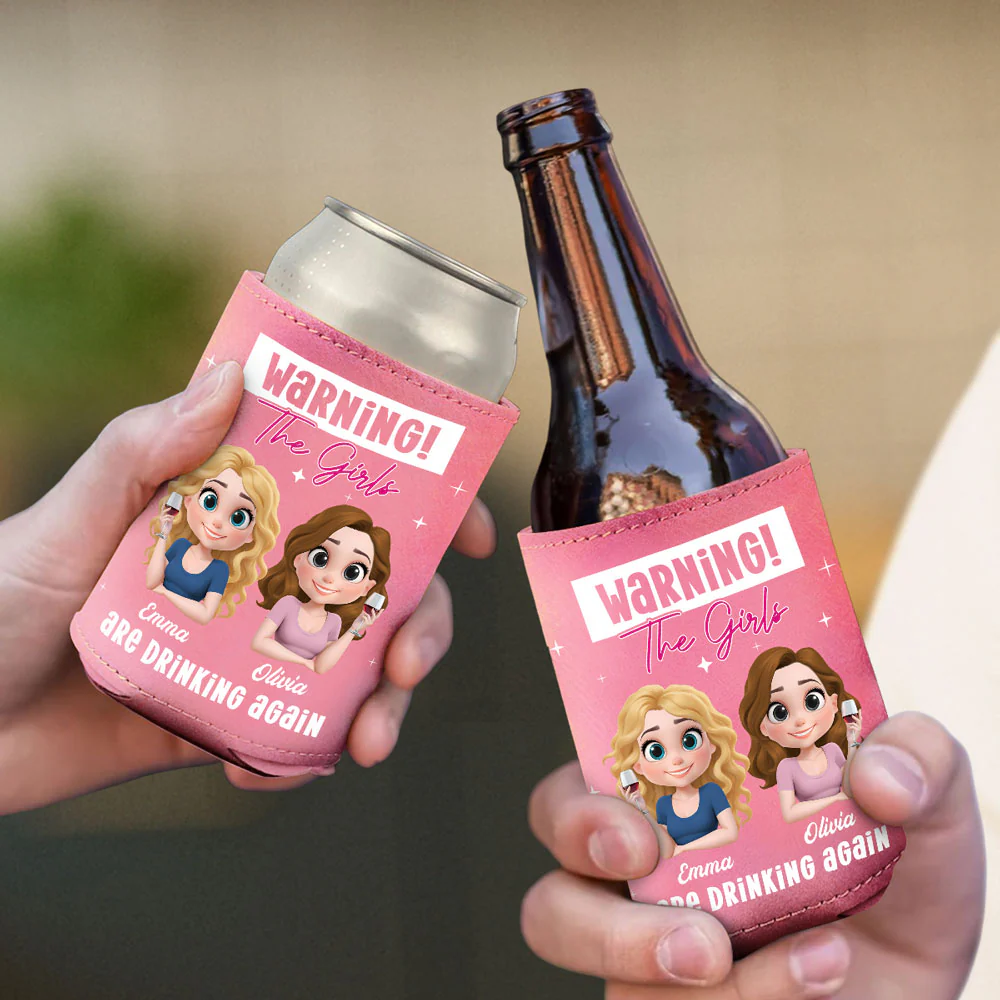 Drinking Alert - Personalized Custom Pink Leather Can Cooler Holder - Image 5