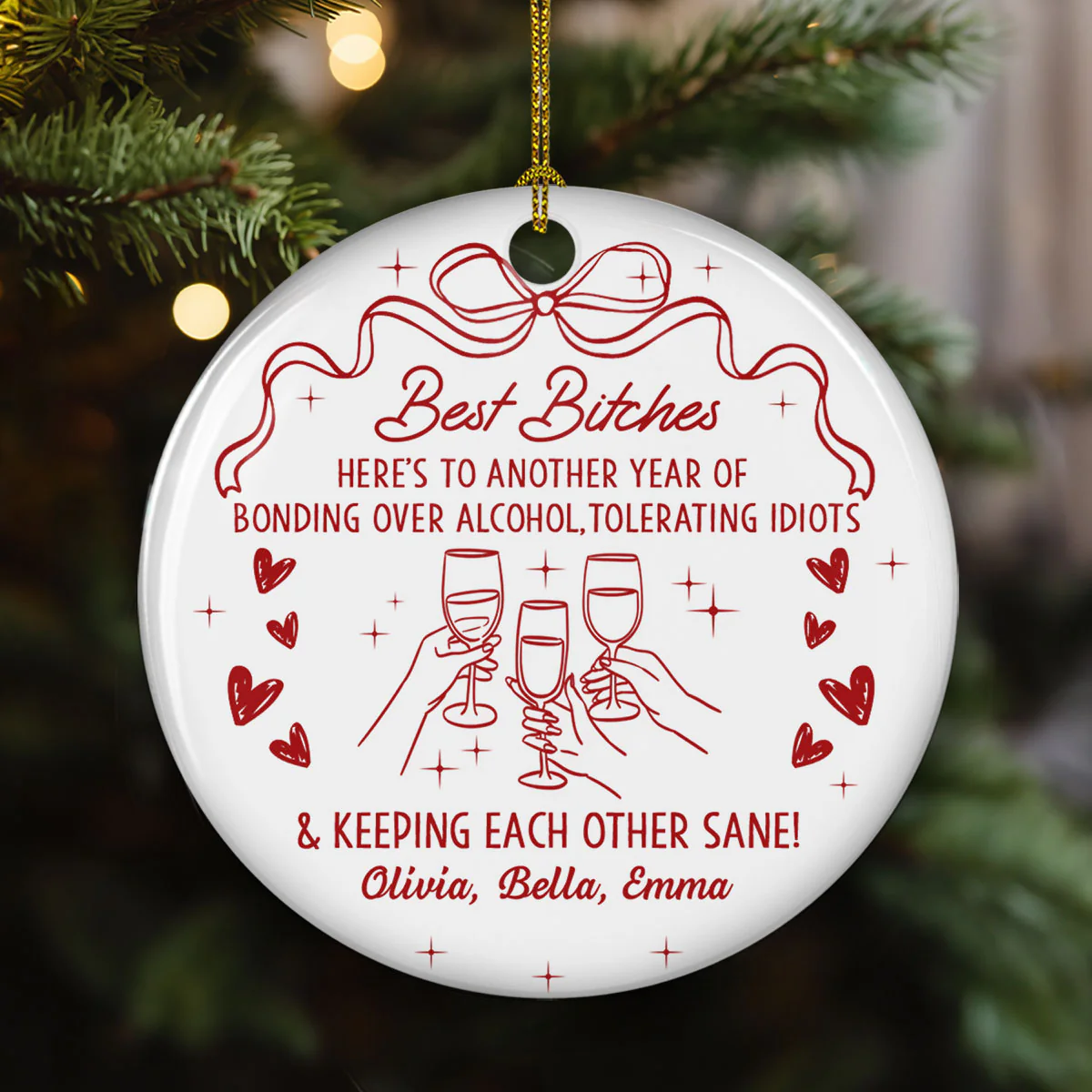 Drinks And Laughter - Personalized Custom Ceramic Ornament 