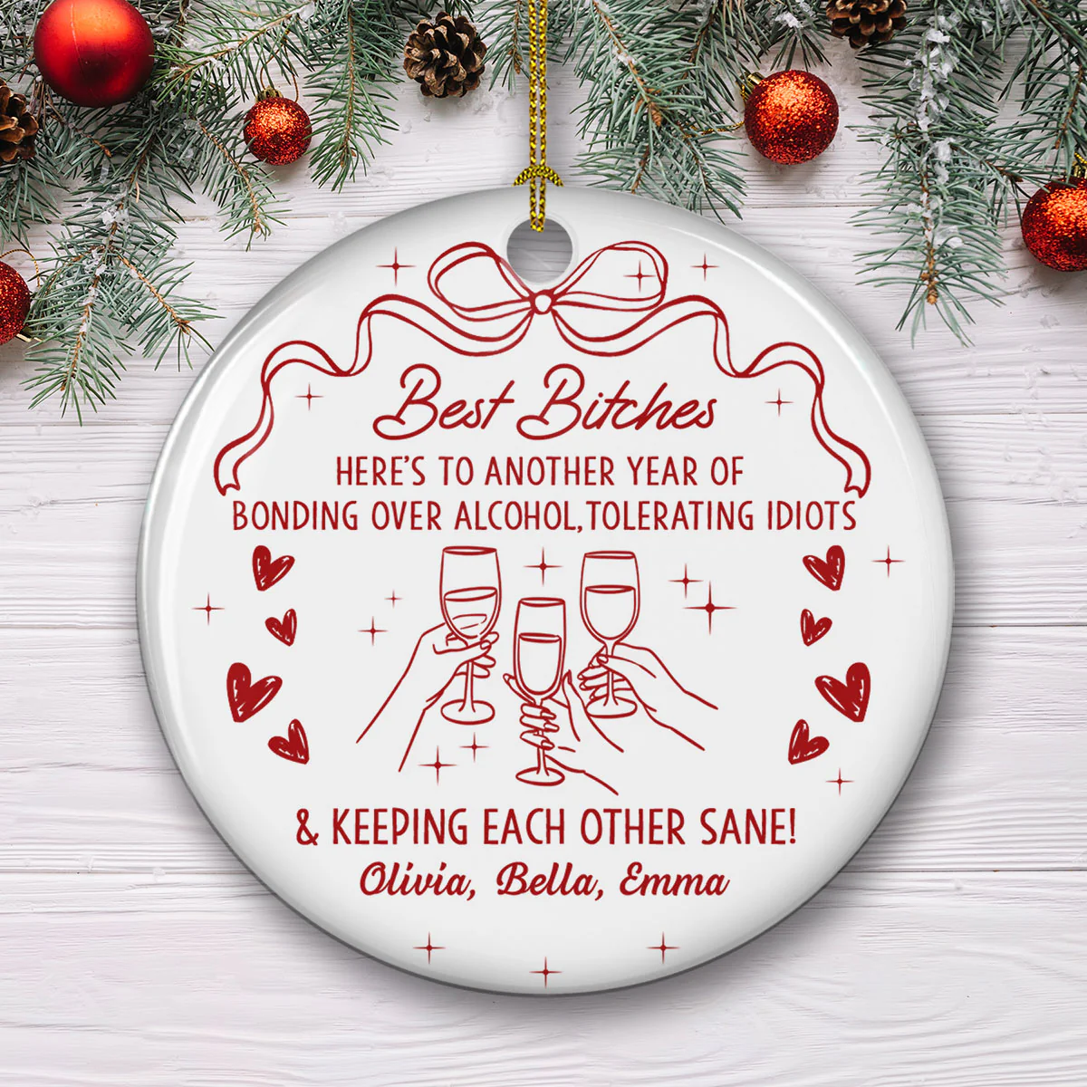 Drinks And Laughter - Personalized Custom Ceramic Ornament  - Image 2