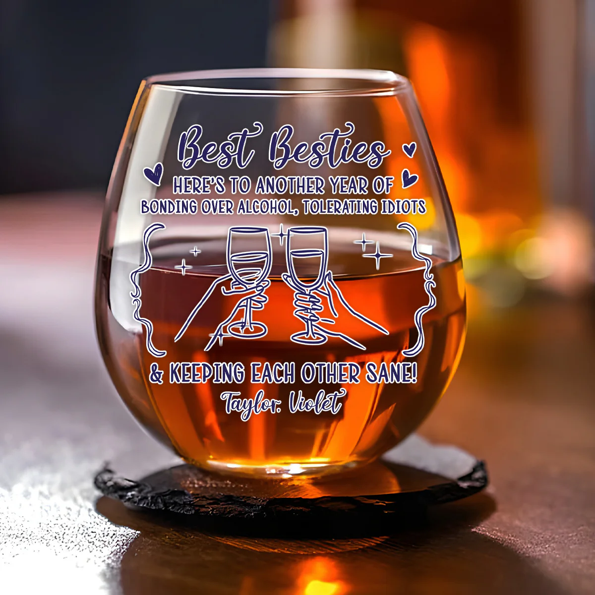 Drinks And Laughter - Personalized Custom Wine Glass - Image 3