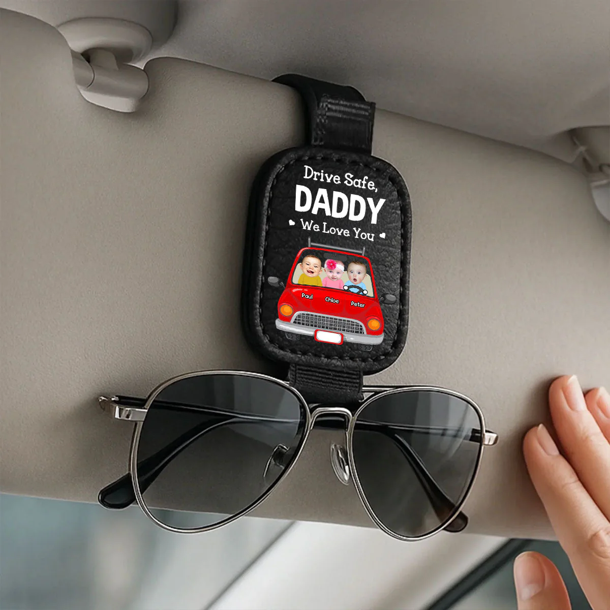 Drive Safe Dad Husband - Personalized Custom Sunglasses Holder For Car Visor - Image 2