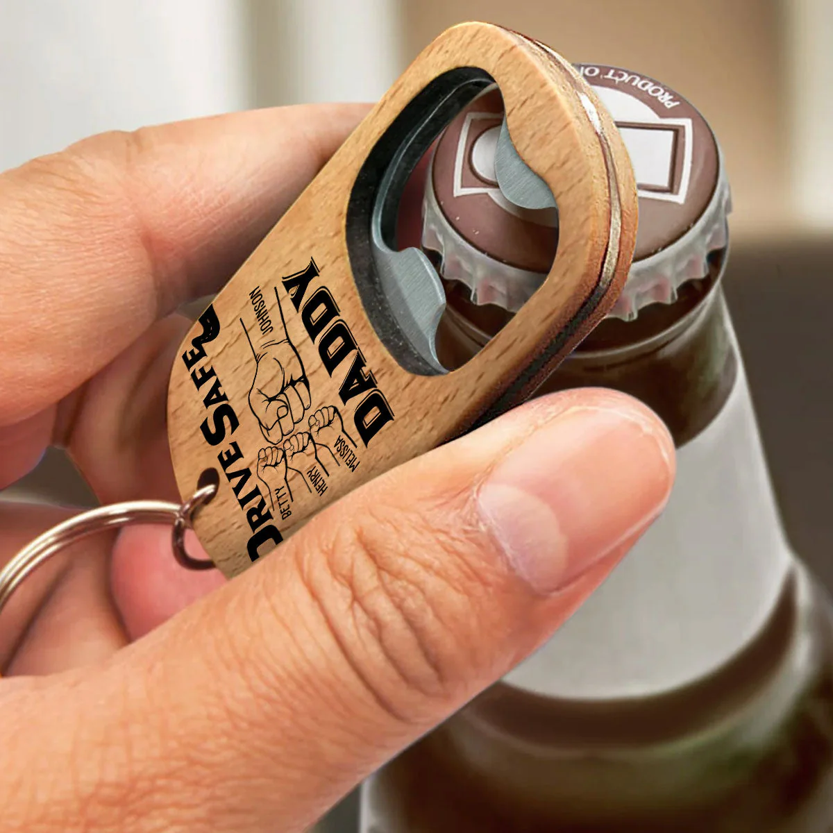 Drive Safe Daddy - Personalized Custom Bottle Opener Keychain - Image 2