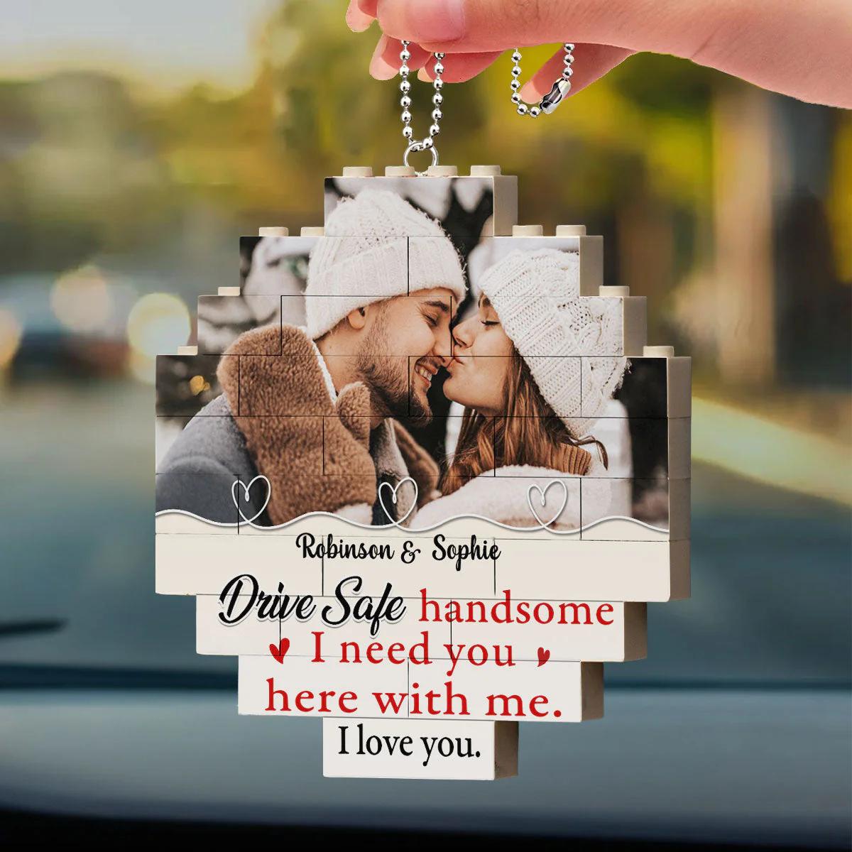 Drive Safe Handsome - Personalized Custom Puzzle Car Ornament - Image 2