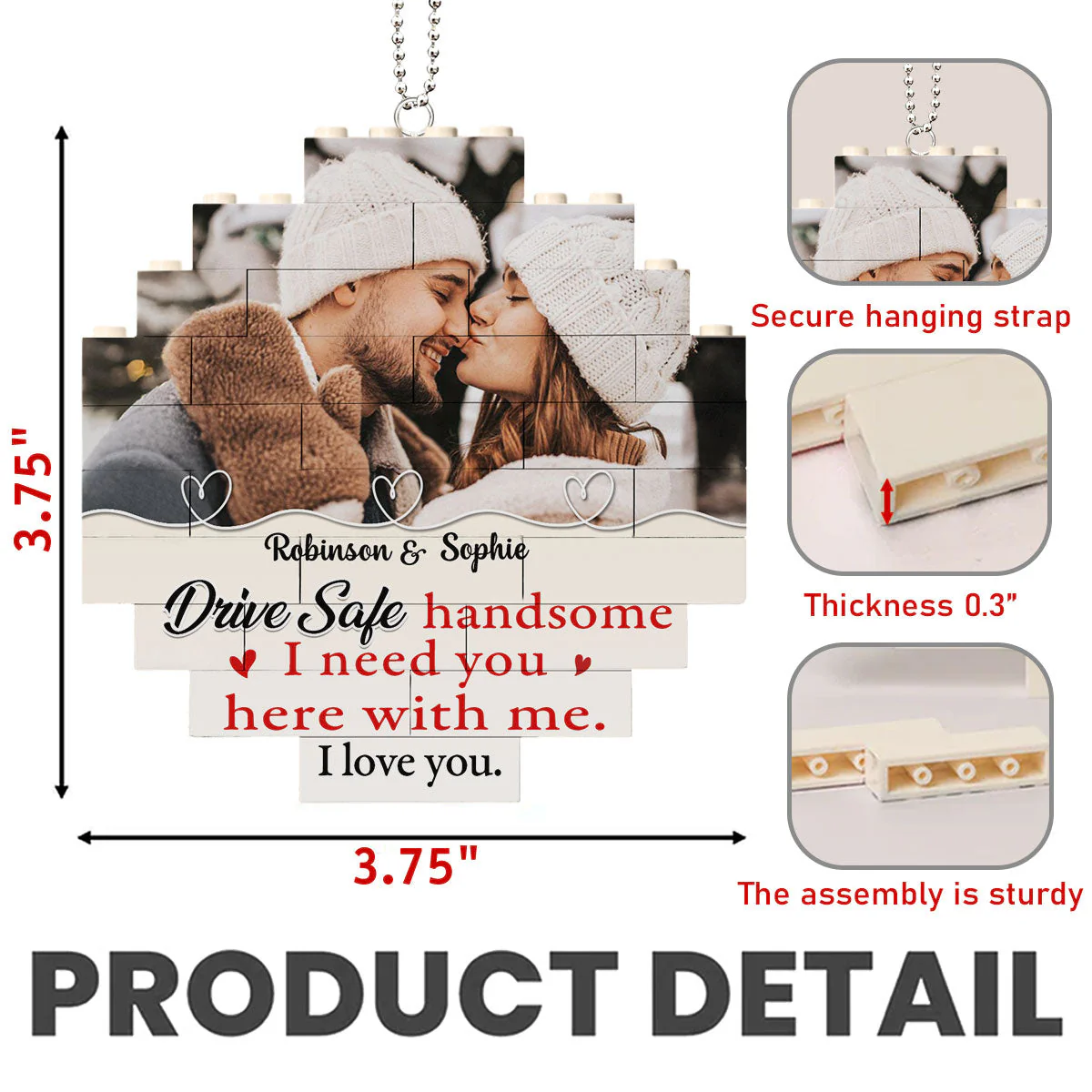 Drive Safe Handsome - Personalized Custom Puzzle Car Ornament - Image 6