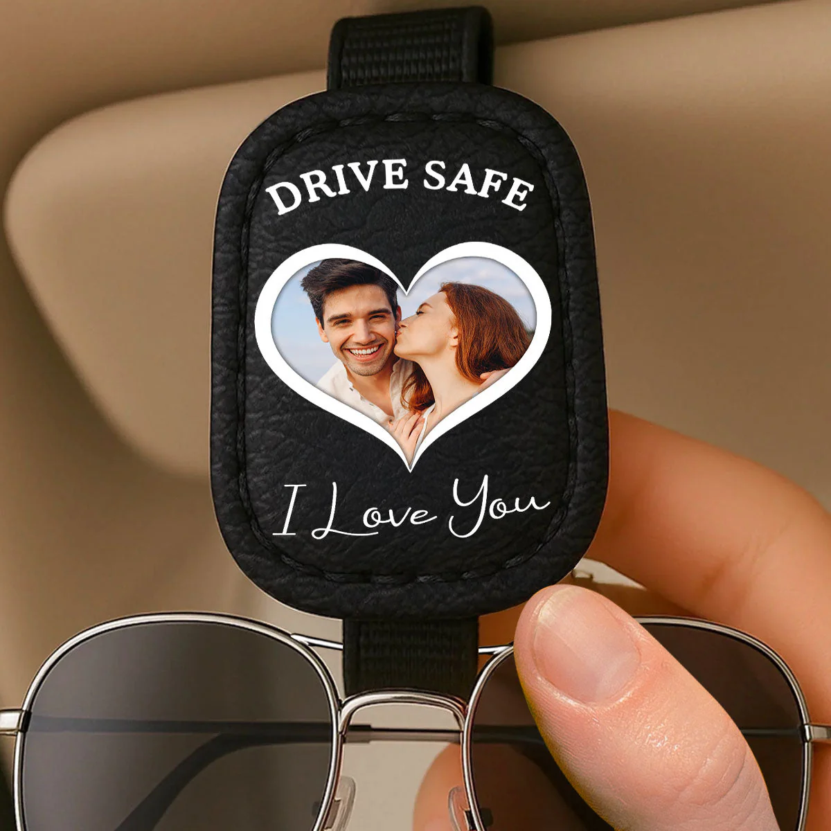 Drive Safe I Love You Couples - Personalized Custom Sunglasses Holder For Car Visor - Image 5