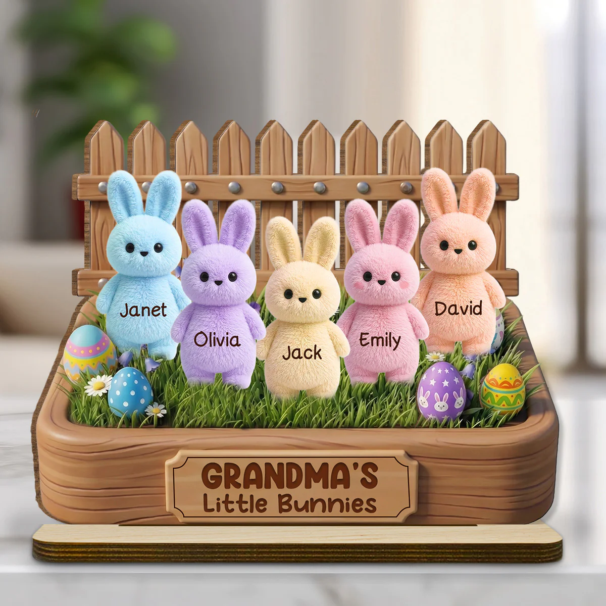 Easter Grandma Little Bunnies - Personalized Custom 2-Layer Wood Plaque With Flat Base
