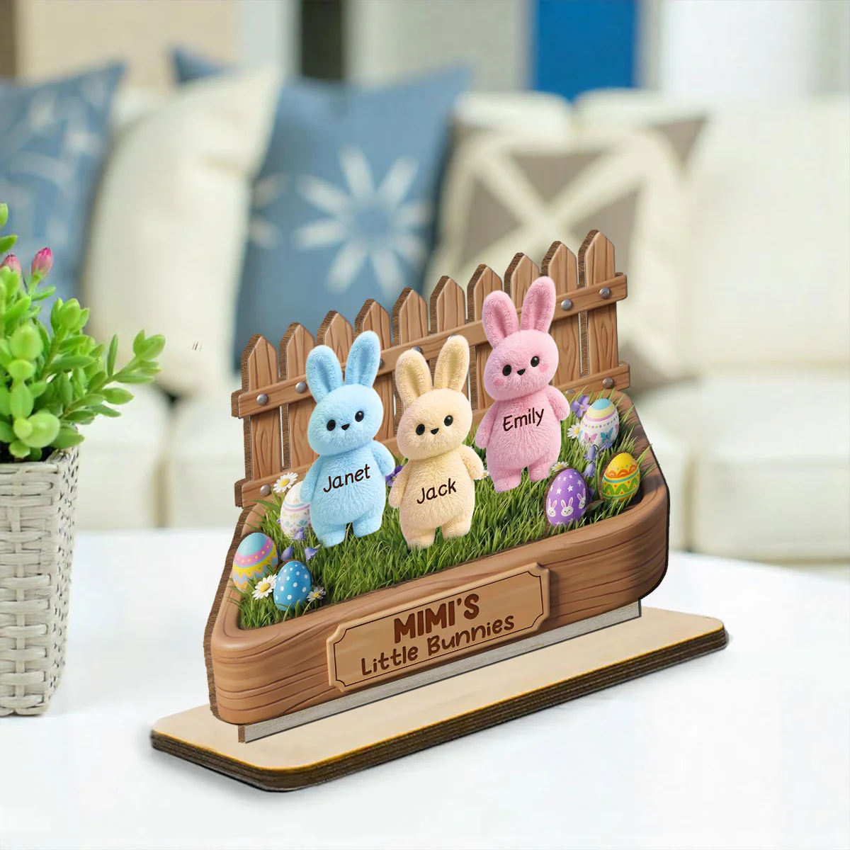 Easter Grandma Little Bunnies - Personalized Custom 2-Layer Wood Plaque With Flat Base - Image 2