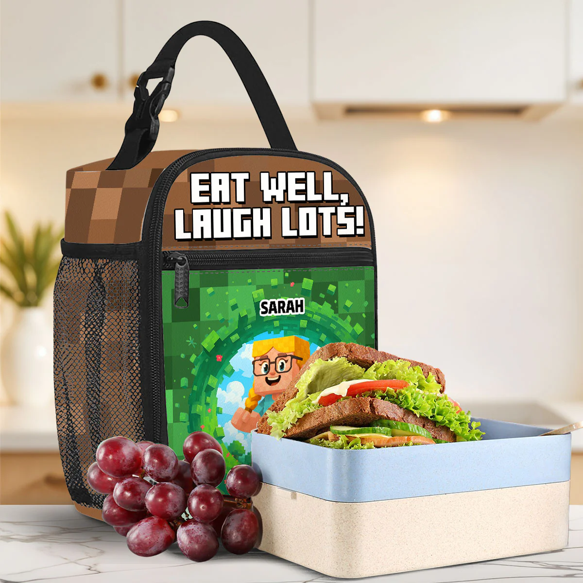 Eat Well Laugh Lots - Personalized Custom Insulated Lunch Bag - Image 3