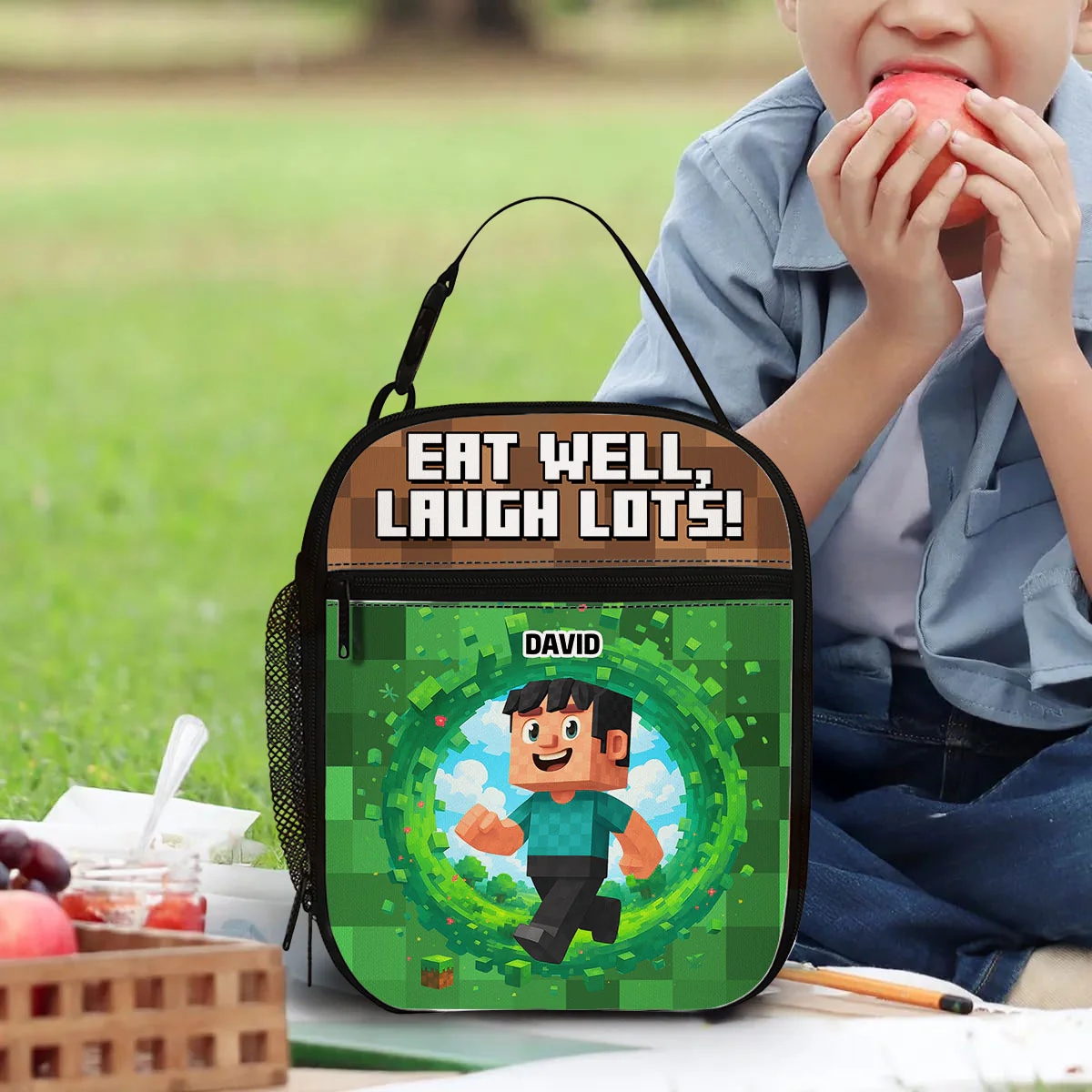 Eat Well Laugh Lots - Personalized Custom Insulated Lunch Bag - Image 5